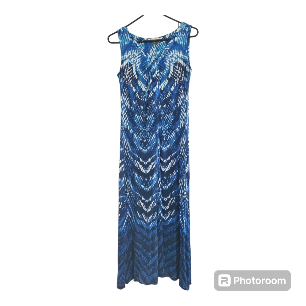 Peter Nygard Front Knit Maxi Dress Tie Dye Blue‎ White Black Size S
